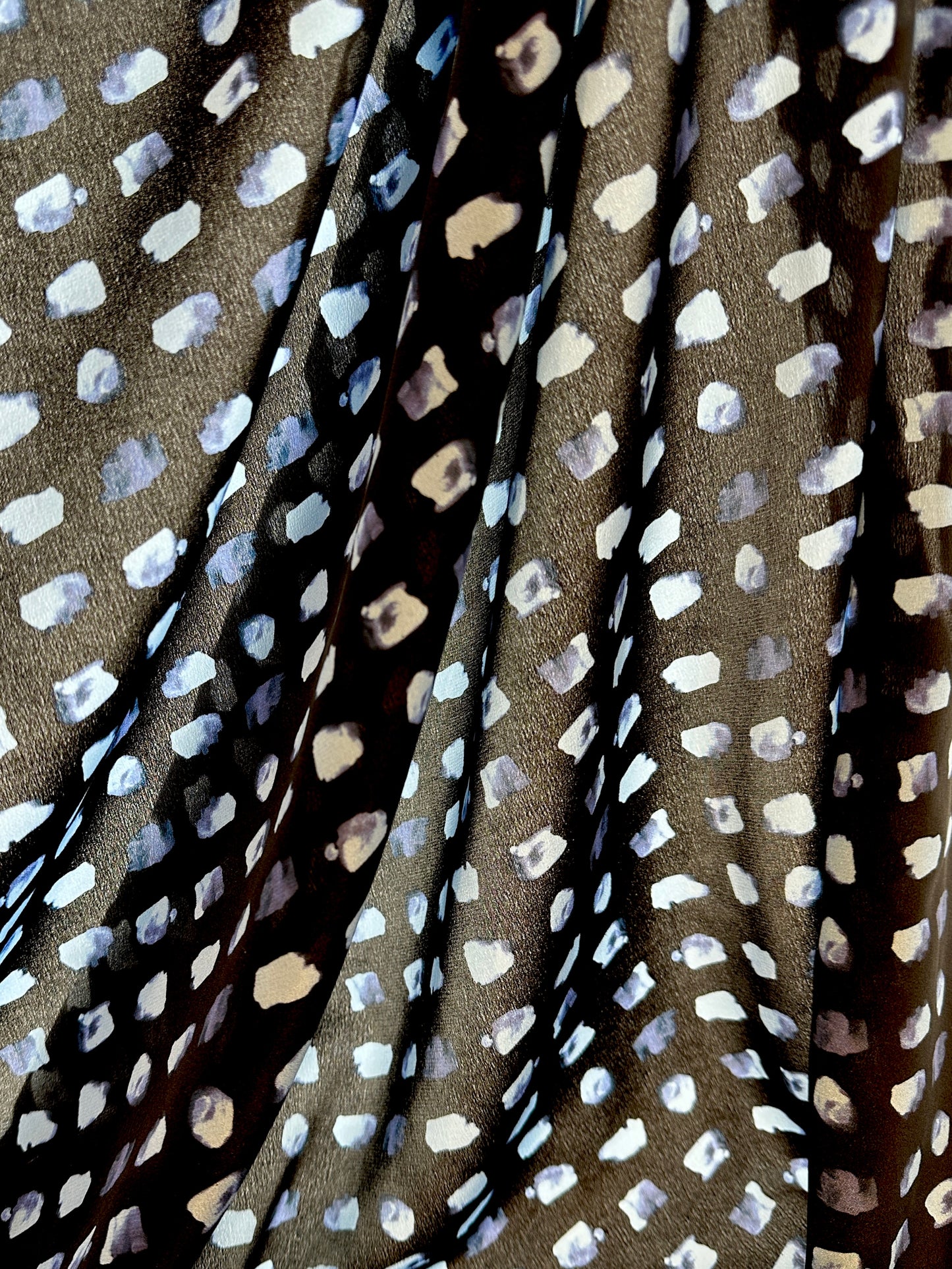 Designer Deadstock, Silk Crepe De Chine, Blue Abstract Grid Print