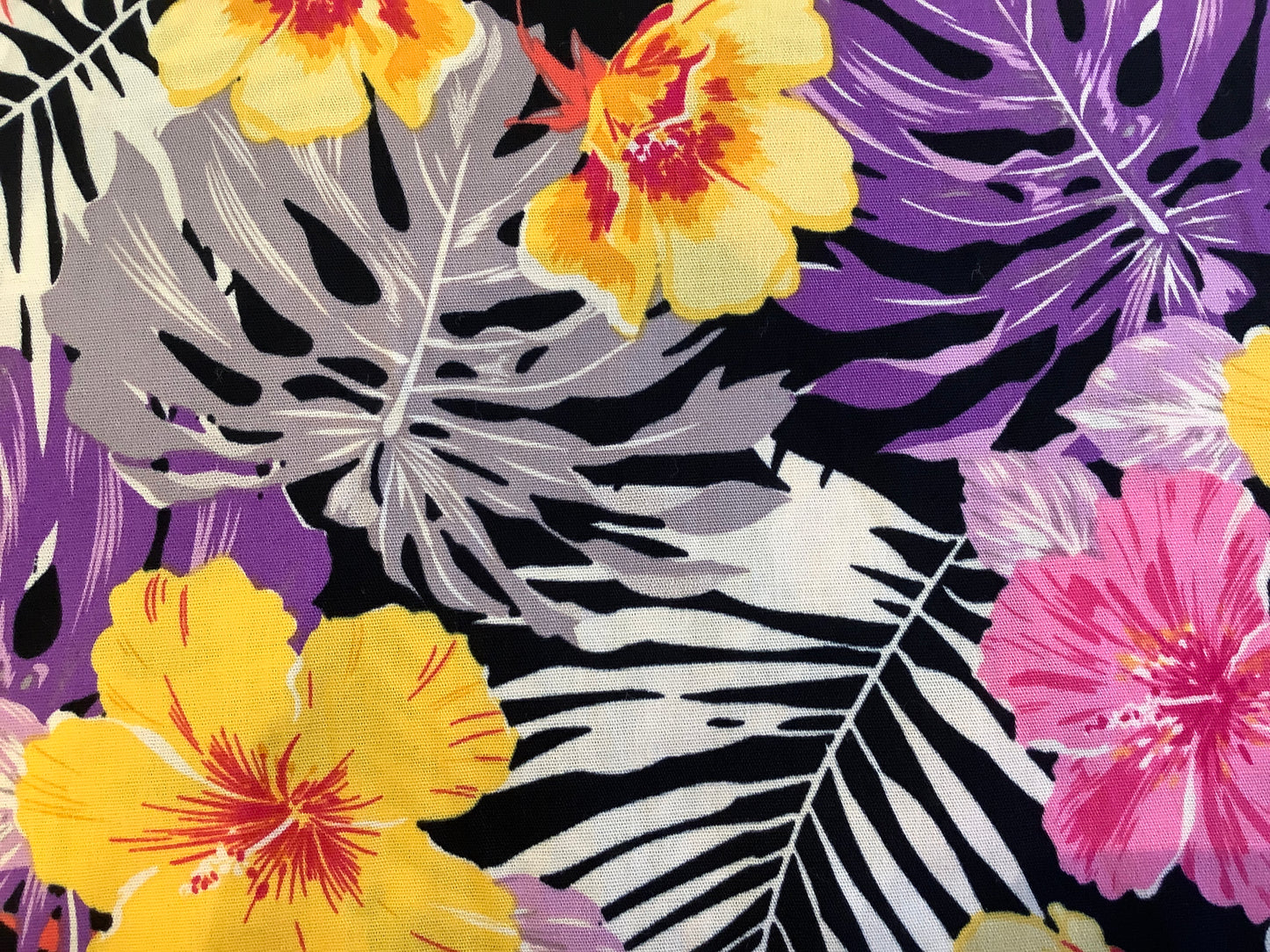 Cotton Stretch Sheeting, Tropical Print, Pink/Purple/Orange/Yellow
