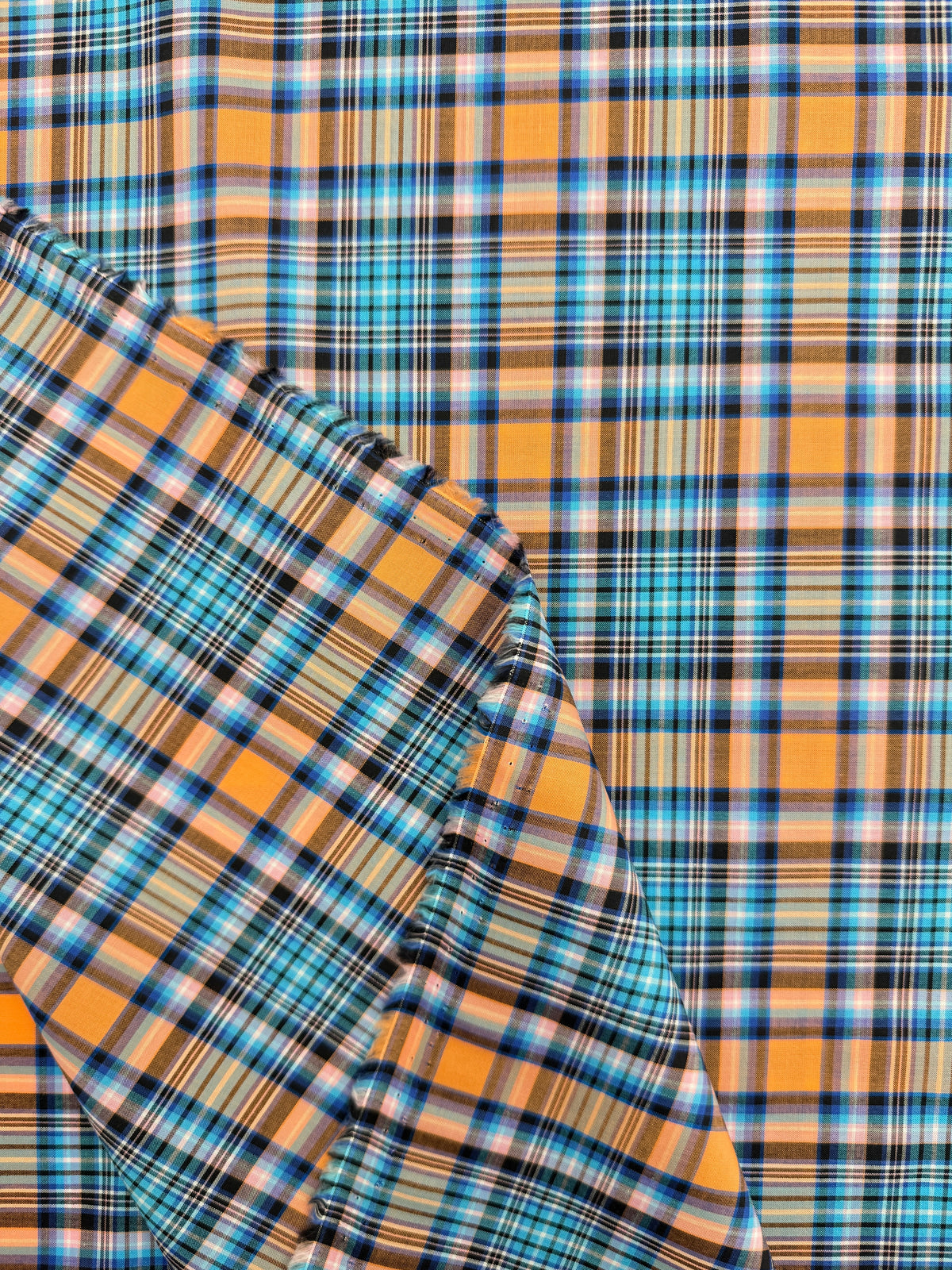 Cotton Shirting Yarn Dye Check - Black/Aqua/Melon