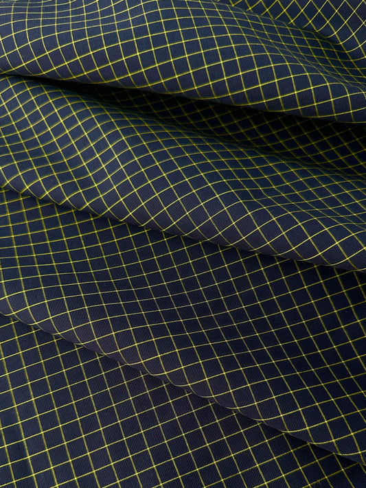 Cotton Shirting, Small Windowpane Check, Black/Yellow