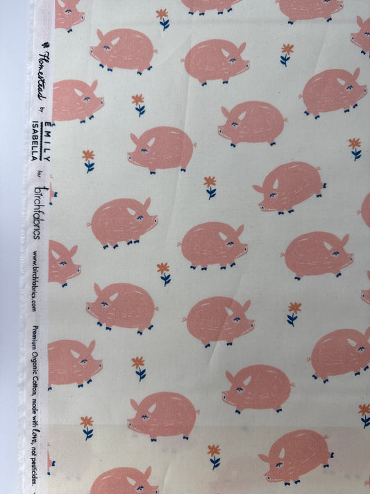 Birch Organic Cotton Poplin, Homestead - Oink!