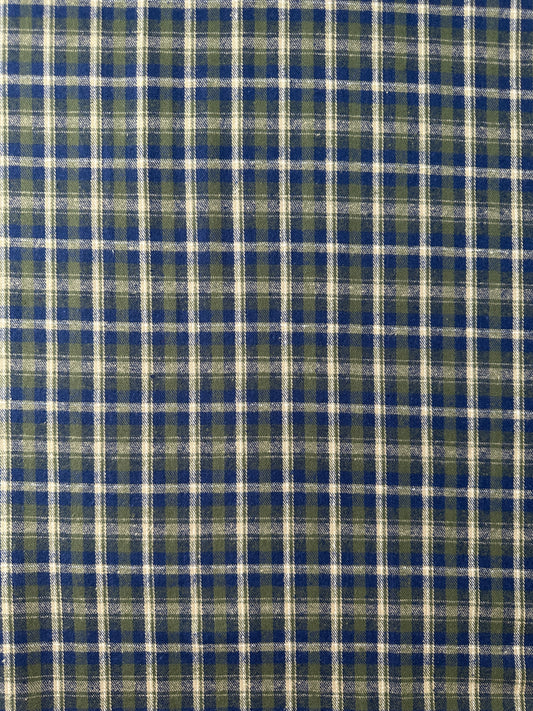Cotton Flannel Yarn Dye, Plaid, Olive/Navy/Off-White