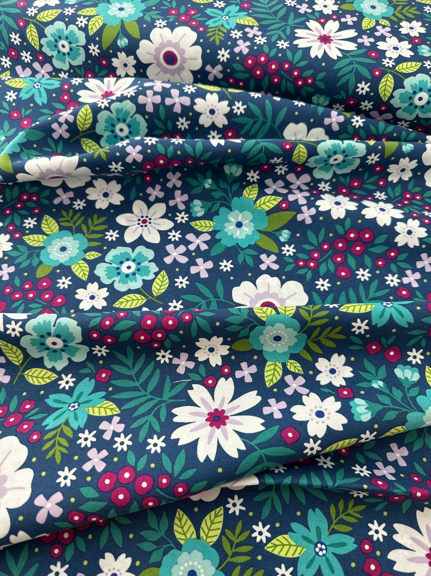 Cotton Sheeting, Cottage Garden, Cobalt