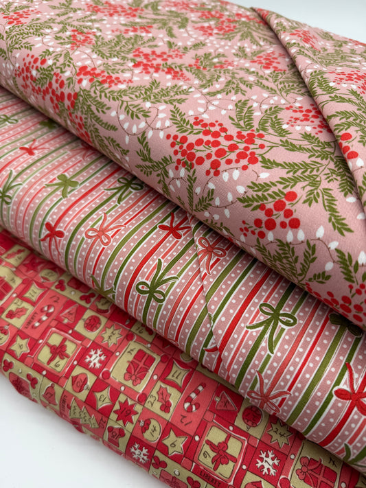 Liberty of London Cotton Sheeting, Festive Magic - Ribbon Stripe Pink
