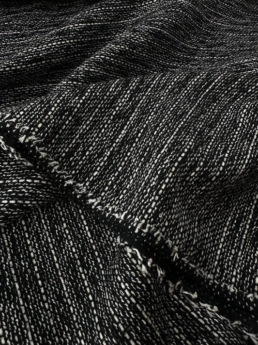 Wool Yarn Dye Stripe, Black/Ivory/Lurex