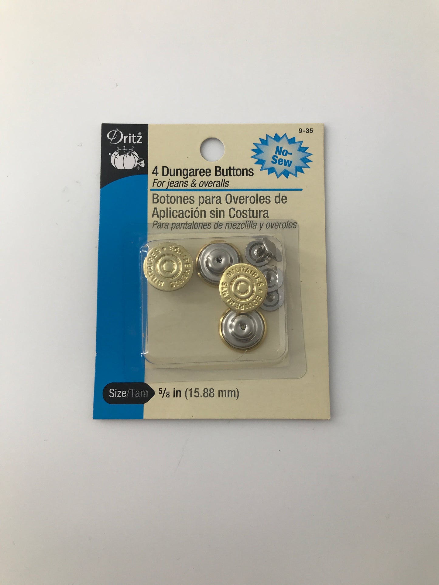 No-Sew Dungaree Buttons, Gilt, 5/8"