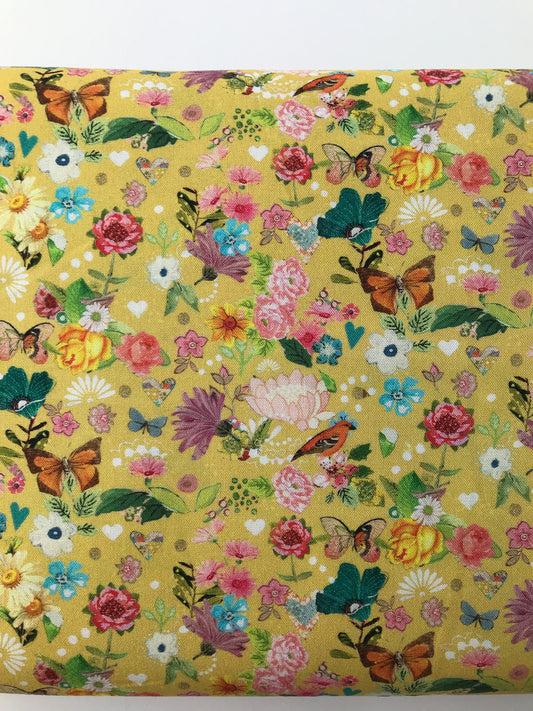 Cotton Sheeting, Sunshine Floral Citron