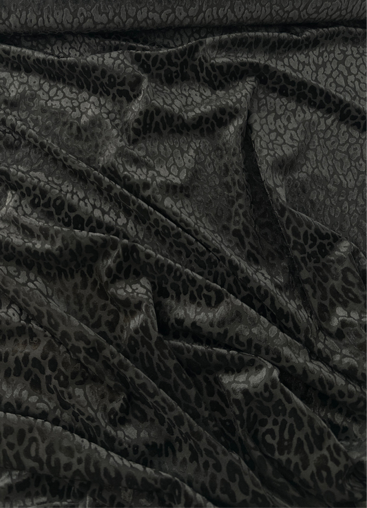 Polyester/Spandex Knit, Stretch Velvet, Embossed Leopard