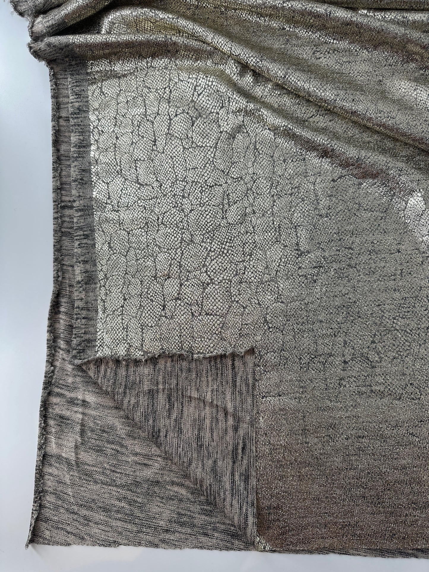 Polyester/Spandex Knit, Foil Snake Print, Silver Gold