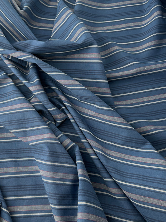 Cotton Shirting, Stripe, Medium Blue