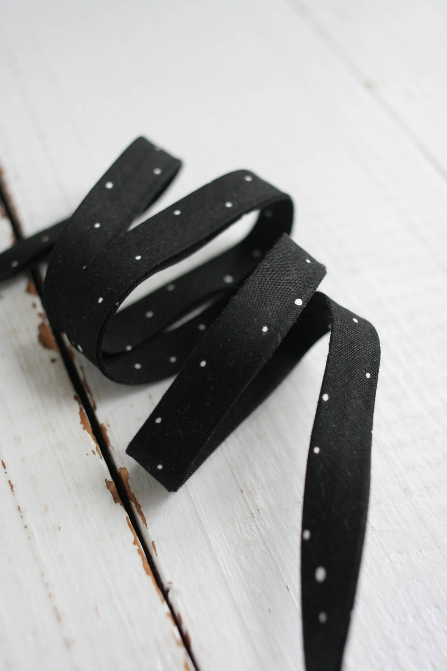 1/2" Double Fold Bias Binding - Black Dot 100% Cotton