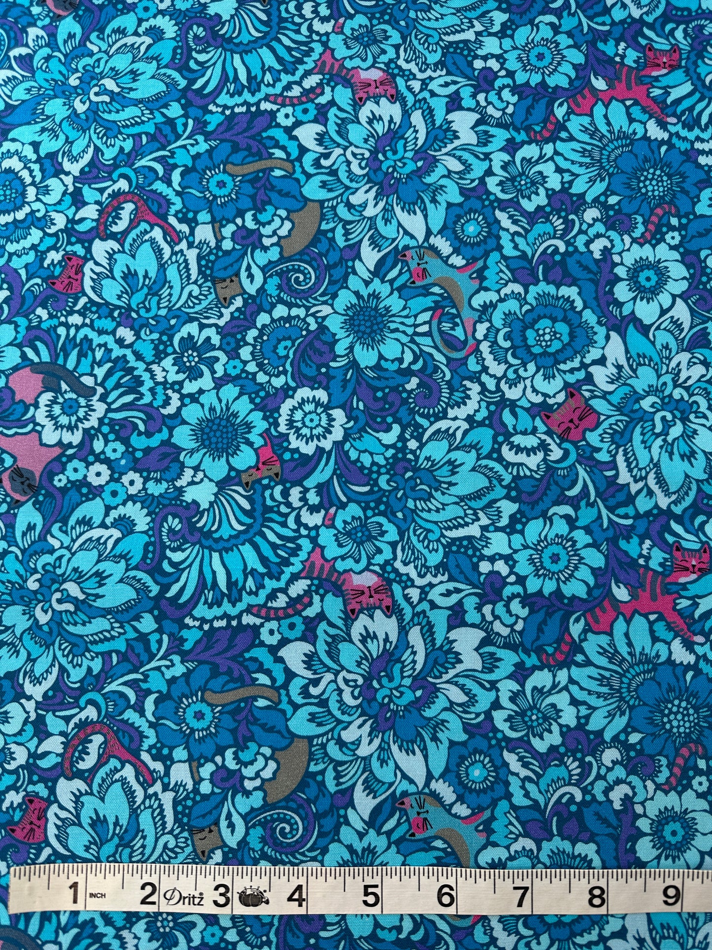 Cotton Sheeting, Elegant Kitties, Blue