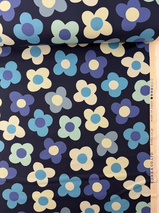 Kokka Cotton Oxford, Retro Charm Flowers - Blue