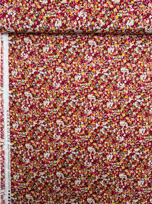 Kokka Cotton Lawn, Tossed Tulips - Red
