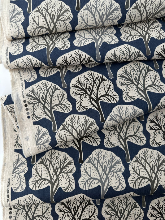 Japanese Cotton/Linen Canvas, Trees – Cornflower