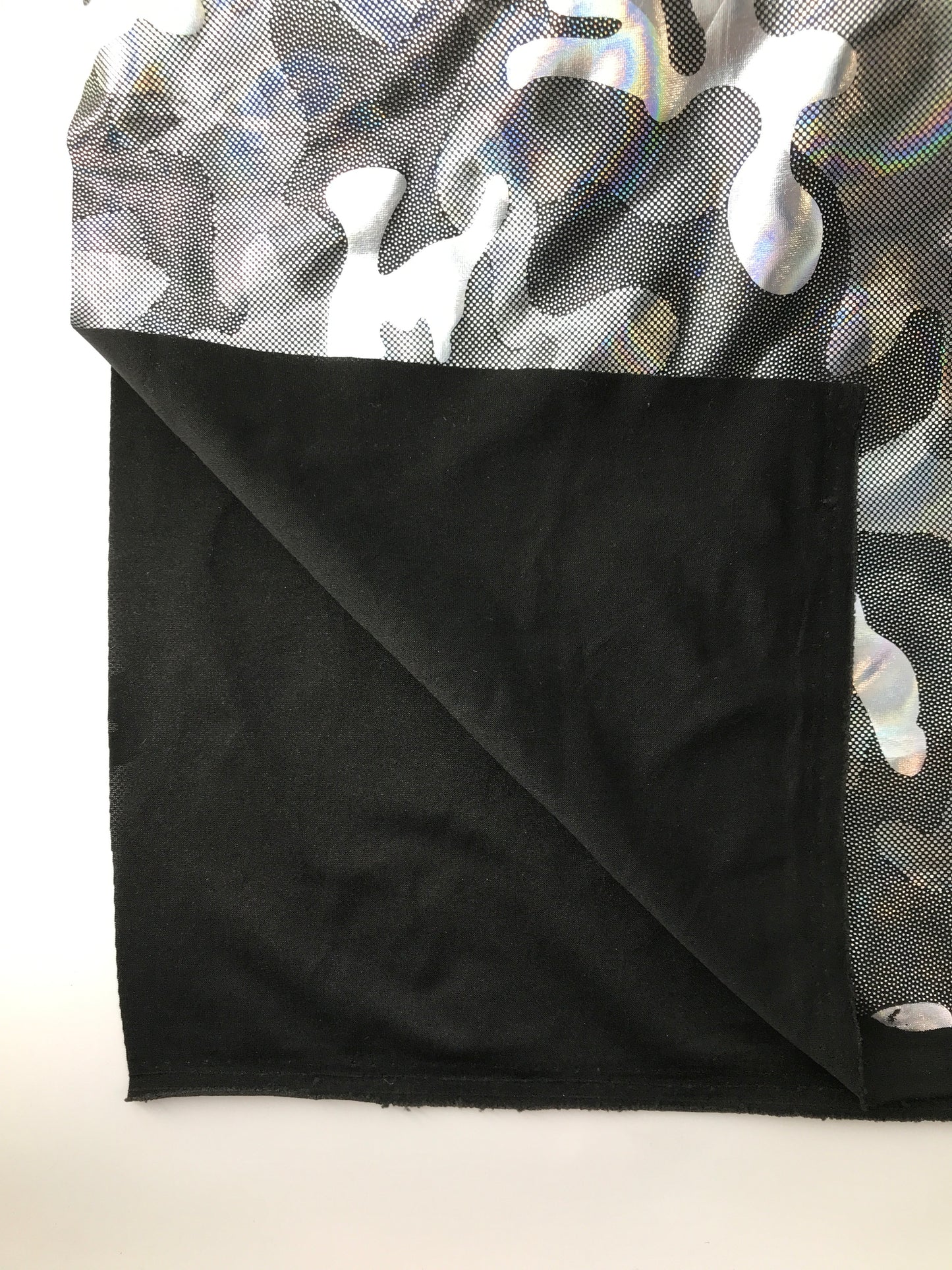 Polyester/Spandex Knit, Camouflage Hologram Print, Silver