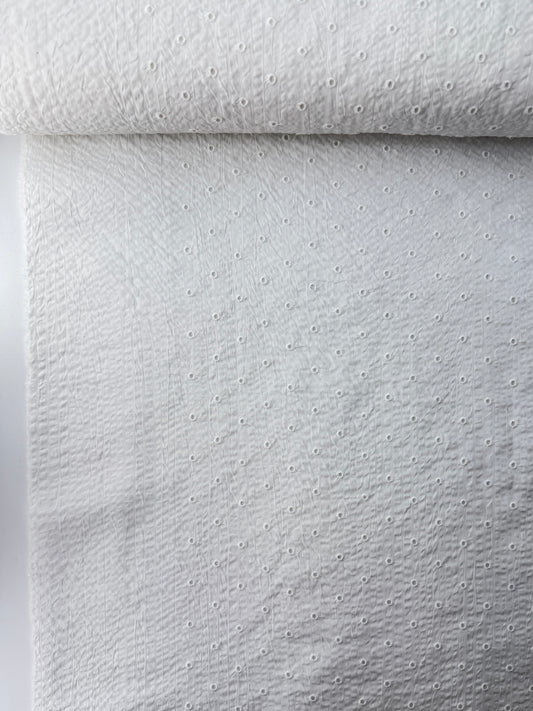 Japanese Cotton Seersucker Eyelet, Scattered Dots, White