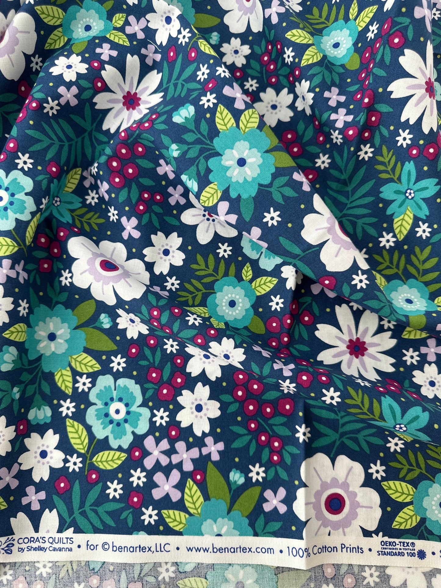 Cotton Sheeting, Cottage Garden, Cobalt