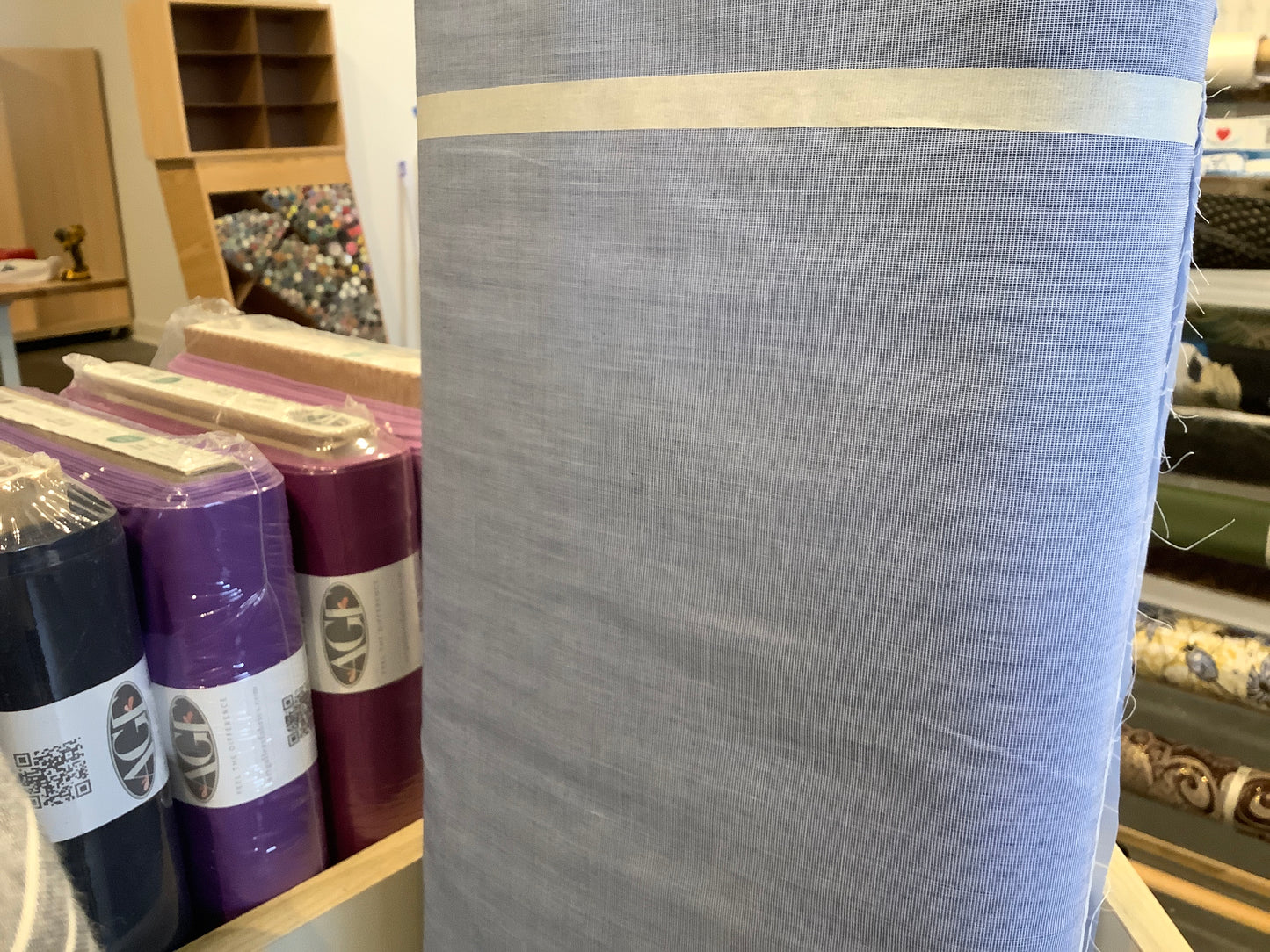 Cotton Poplin, Yarn Dye, Medium Blue/White