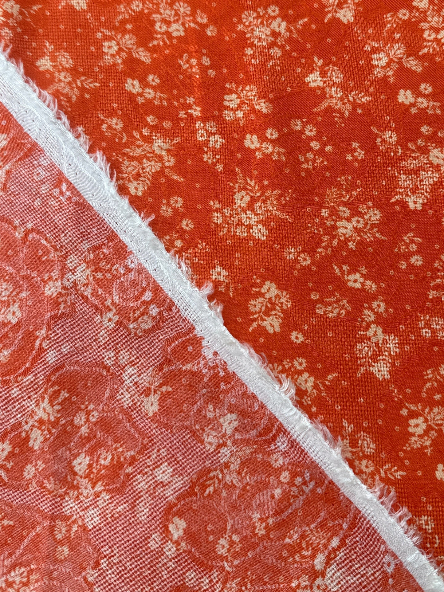 Rayon Challis Jacquard, Floral Bouquets - Mandarin