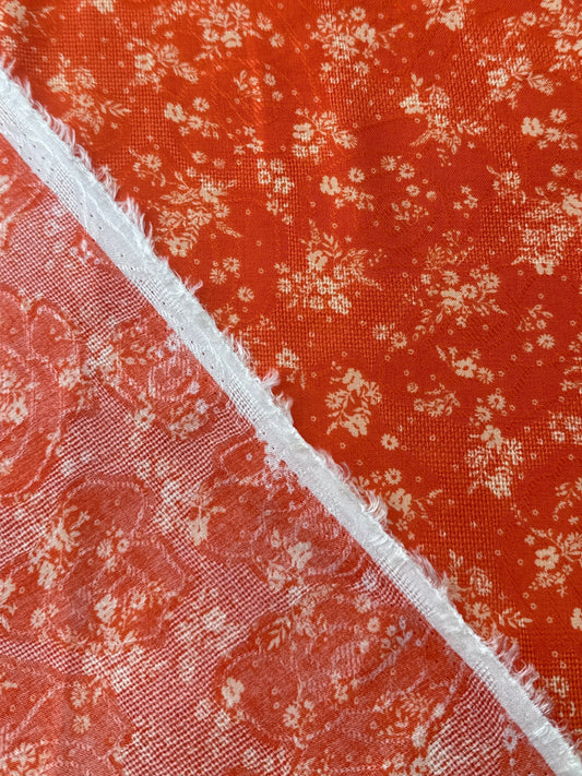 Rayon Challis Jacquard, Floral Bouquets - Mandarin