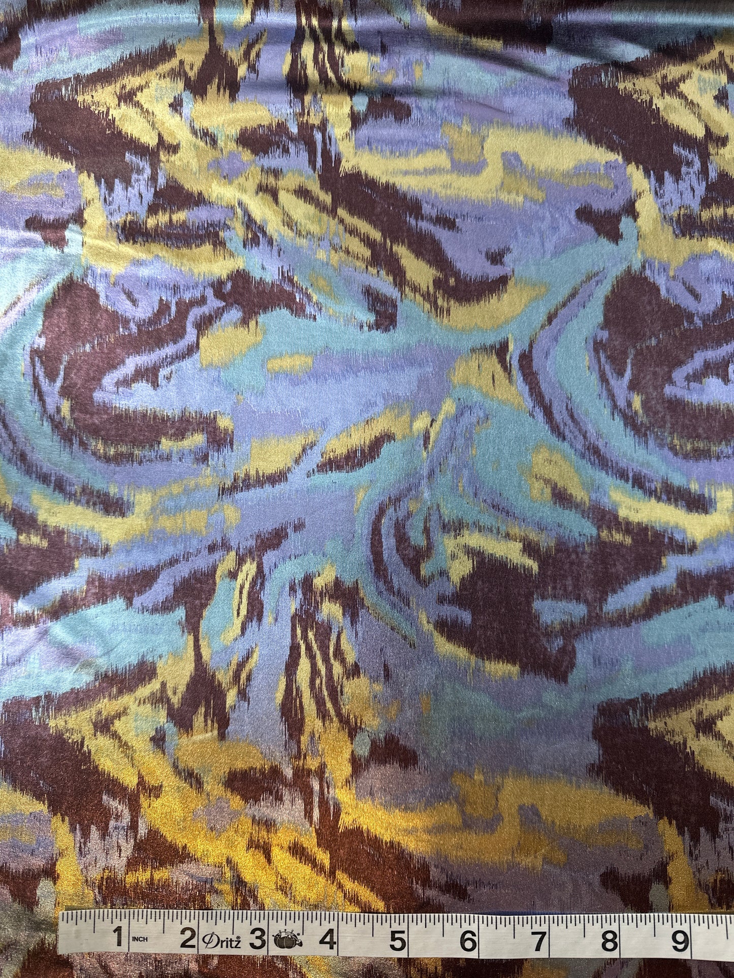 Polyester/Spandex Knit, Marble Foil Print, Lavender/Gold/Brown/Blue