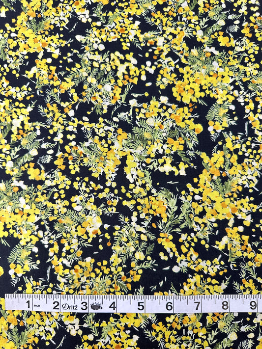 Japanese Cotton Lawn, Flownny, Black & Yellow Floral