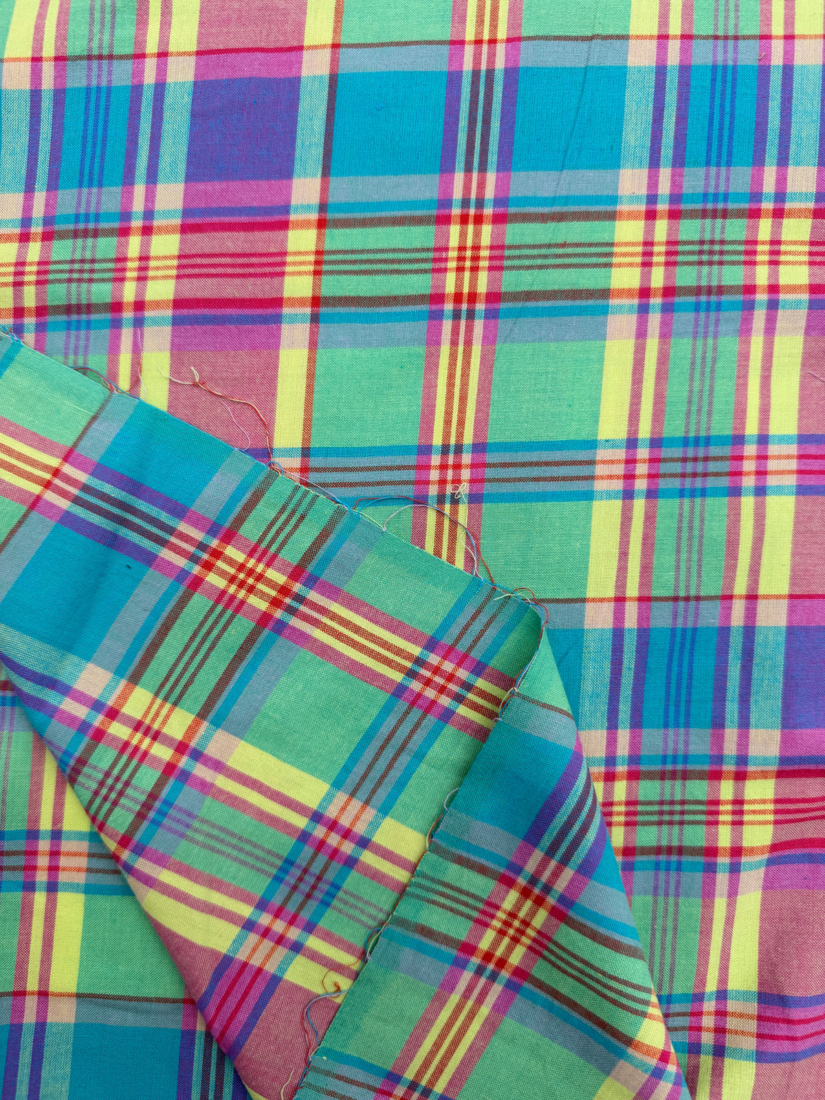 Cotton Yarn Dye Madras Check - Leaf Green/Aqua/Purple