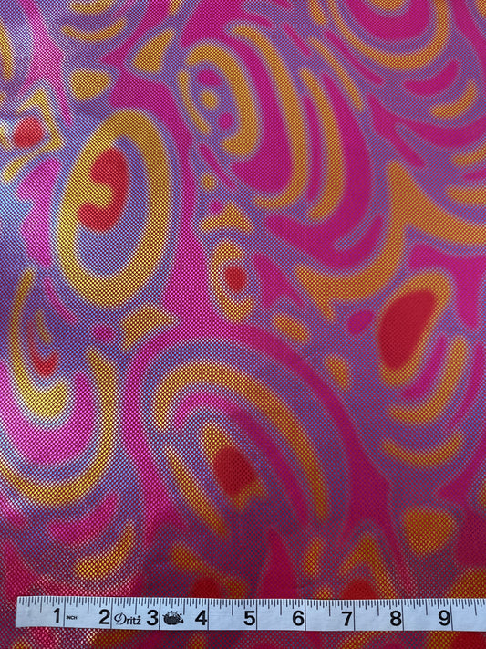 Polyester/Spandex Knit, Heat Wave Hologram Print, Pink/Lavender/Gold