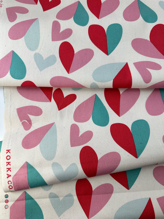Kokka Cotton Oxford, Retro Charm Hearts – Creme