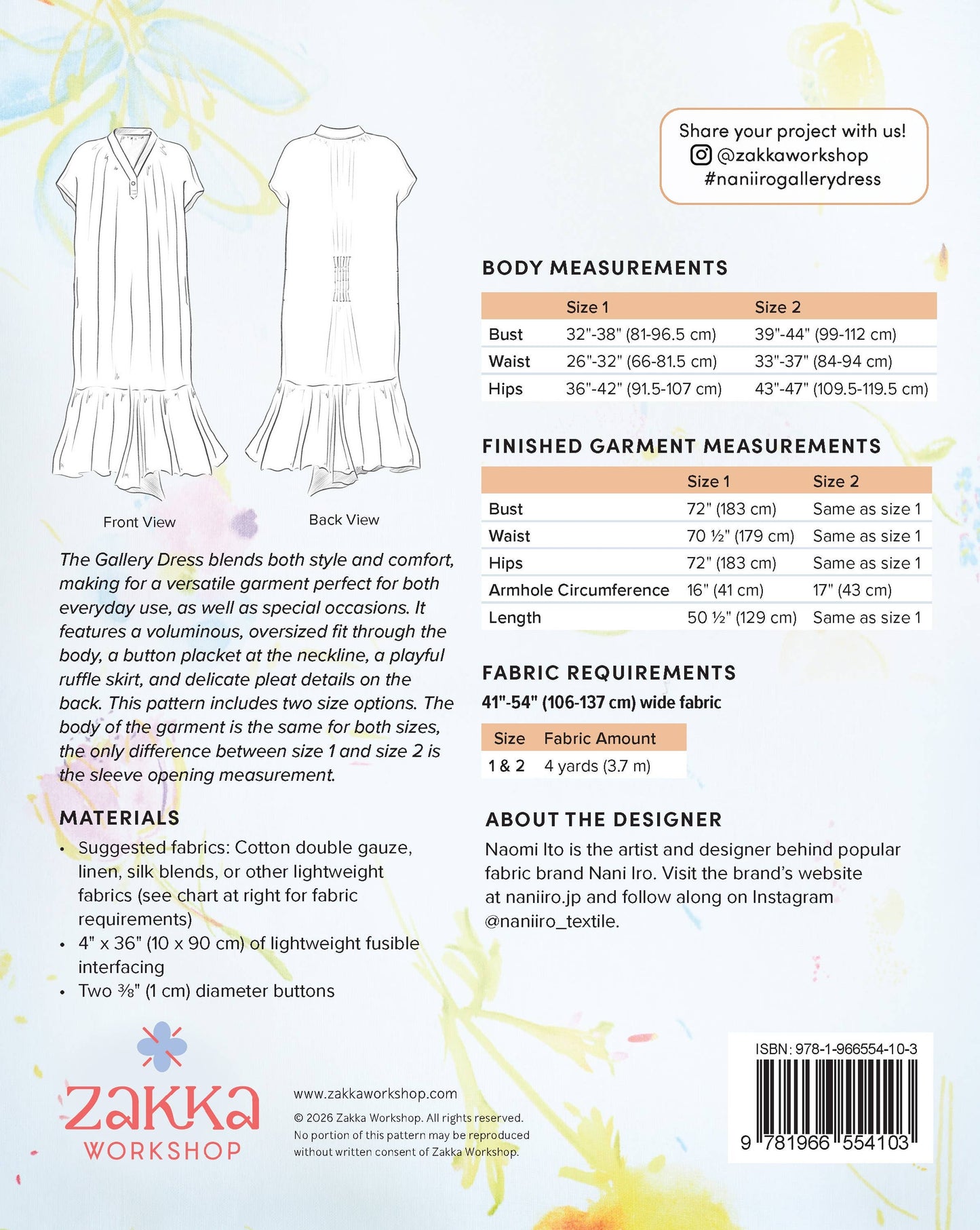 Nani Iro Gallery Dress, US Sizes 0-18