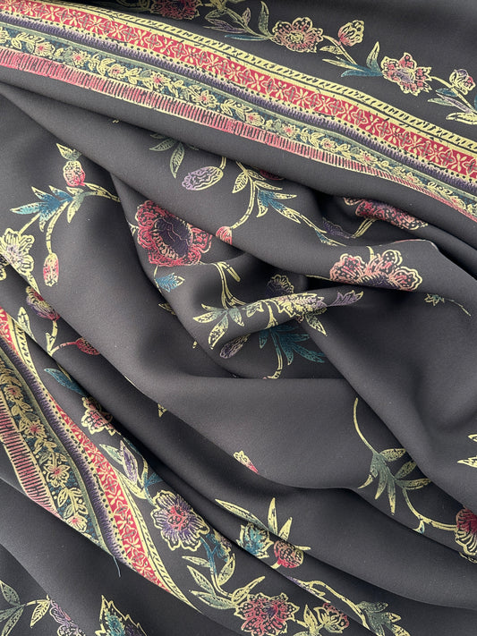 Designer Deadstock Silk Chiffon, Brown Floral