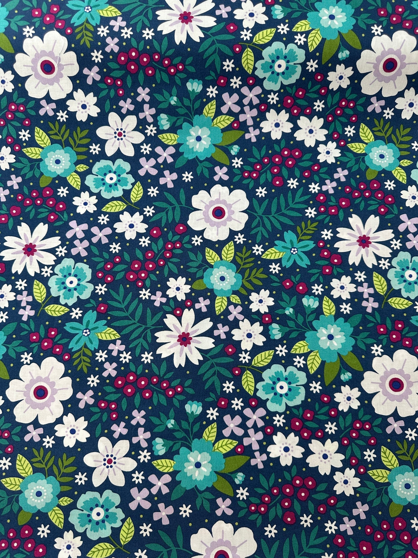 Cotton Sheeting, Cottage Garden, Cobalt