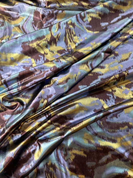 Polyester/Spandex Knit, Marble Foil Print, Lavender/Gold/Brown/Blue