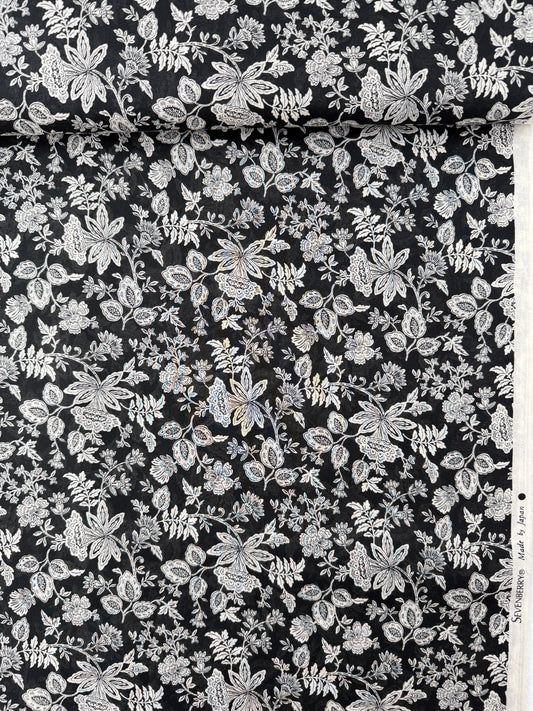 Sevenberry Cotton Lawn, Scattered Floral - Black
