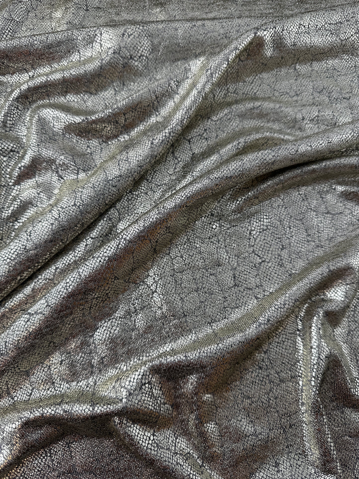 Polyester/Spandex Knit, Foil Snake Print, Silver Gold