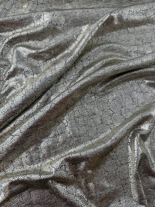 Polyester/Spandex Knit, Foil Snake Print, Silver Gold