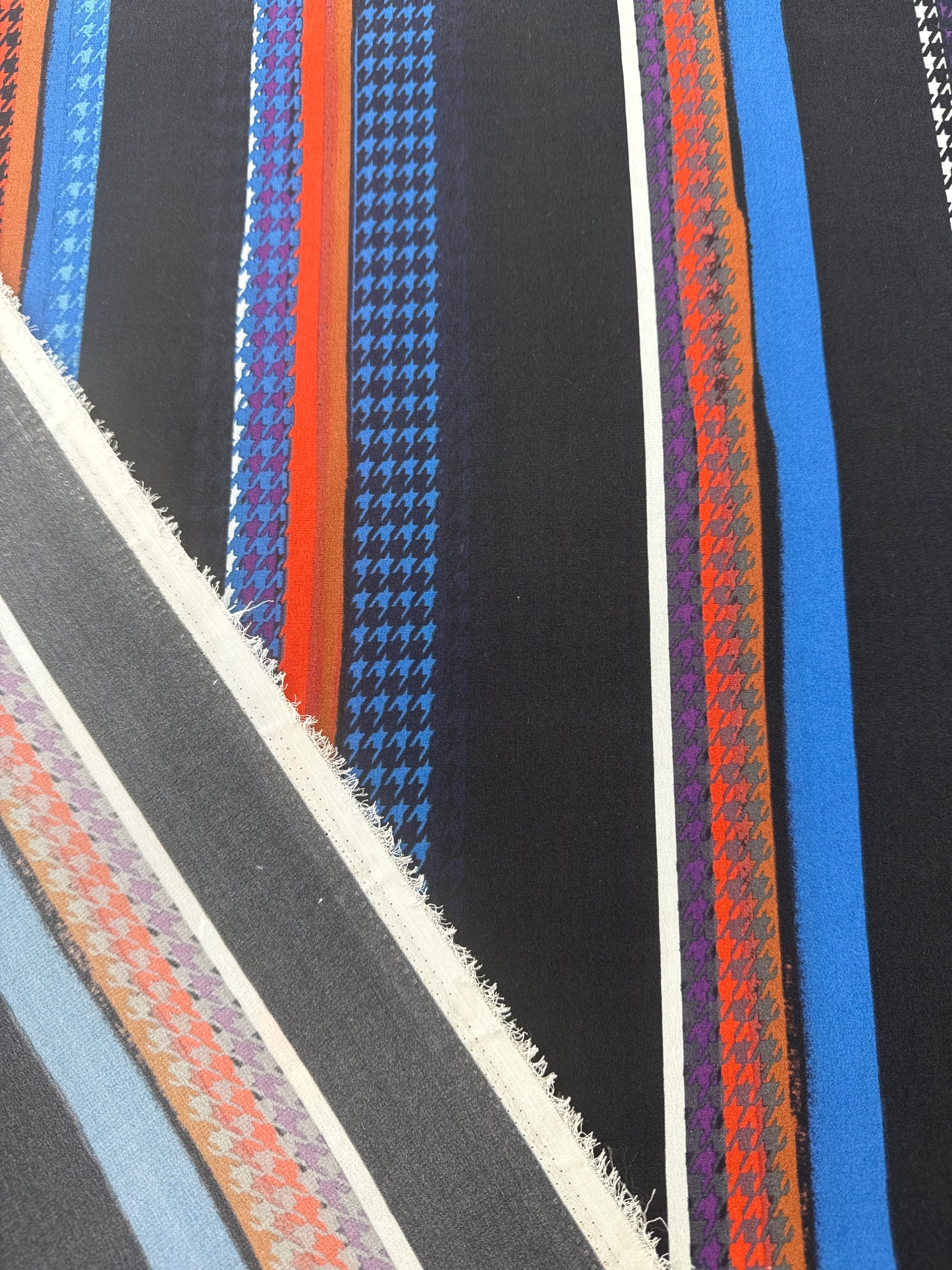 Designer Deadstock, Silk Crepe de Chine, Houndstooth Stripe
