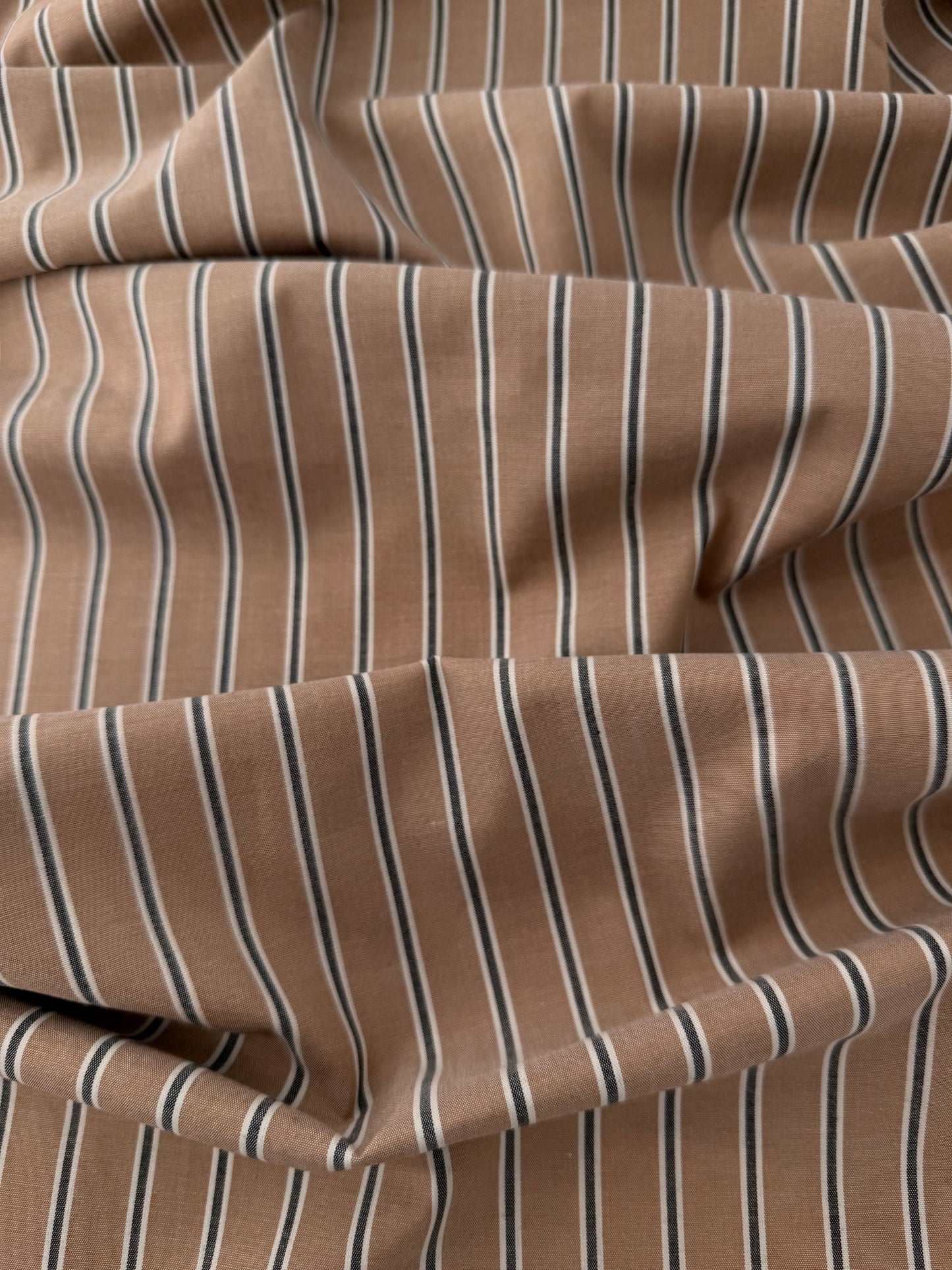Cotton Shirting, Tan 3/4" Stripe
