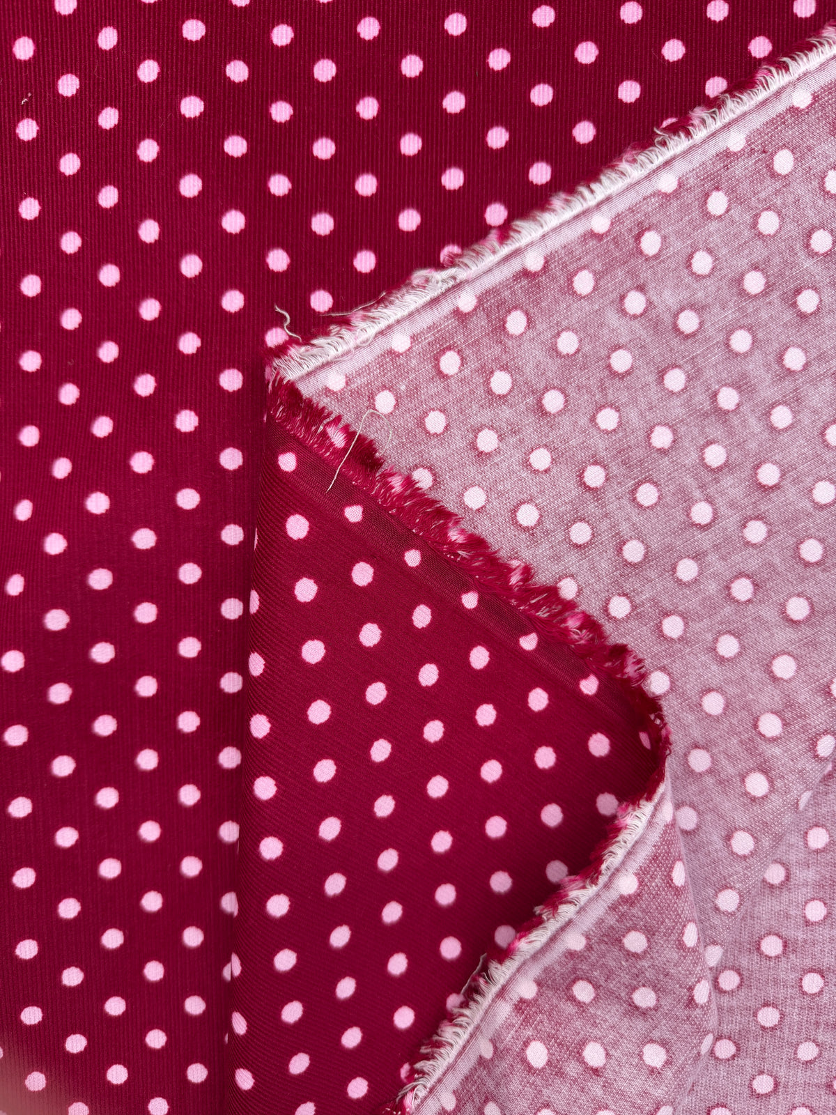Corduroy, Cotton, 21 wale, Raspberry Polka-Dot
