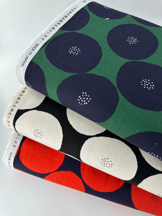 Japanese Cotton Canvas, Muddy Works Dots – Navy/Red