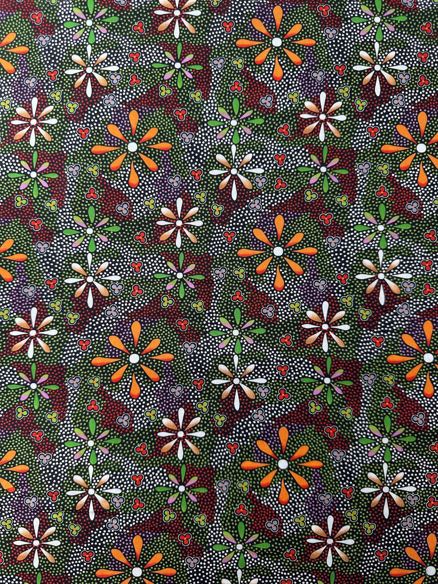 Cotton Sheeting, Aboriginal Prints, Flowers in the Desert, Black