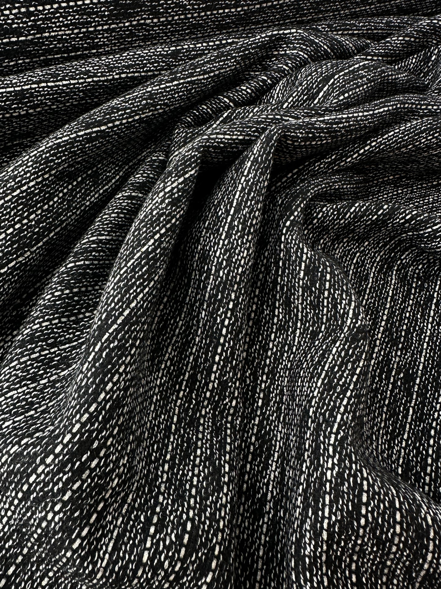 Wool Yarn Dye Stripe, Black/Ivory/Lurex
