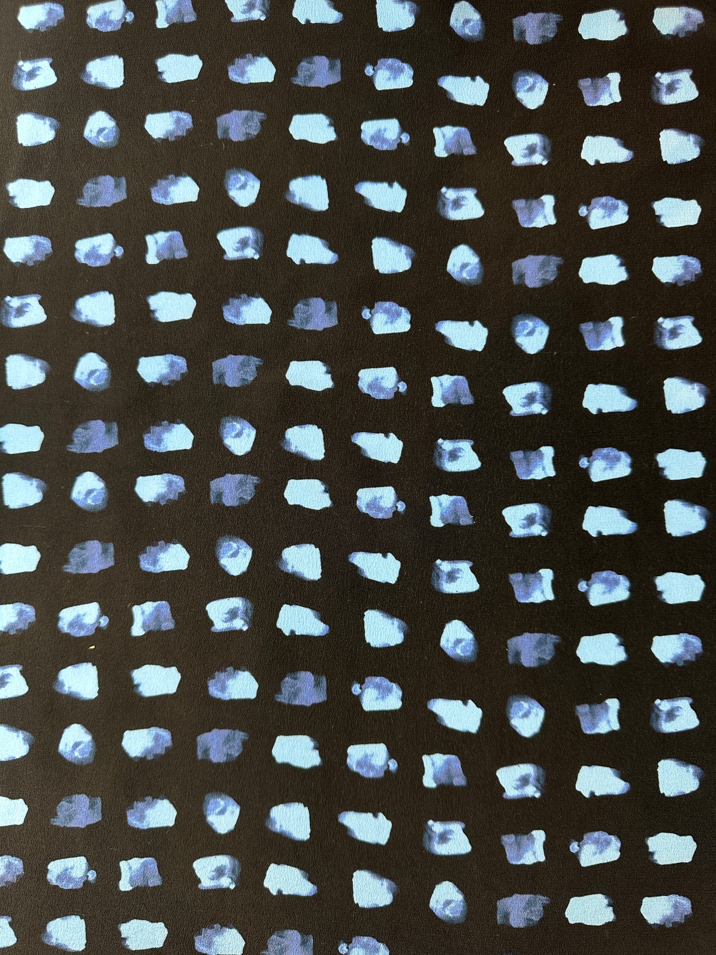 Designer Deadstock, Silk Crepe De Chine, Blue Abstract Grid Print