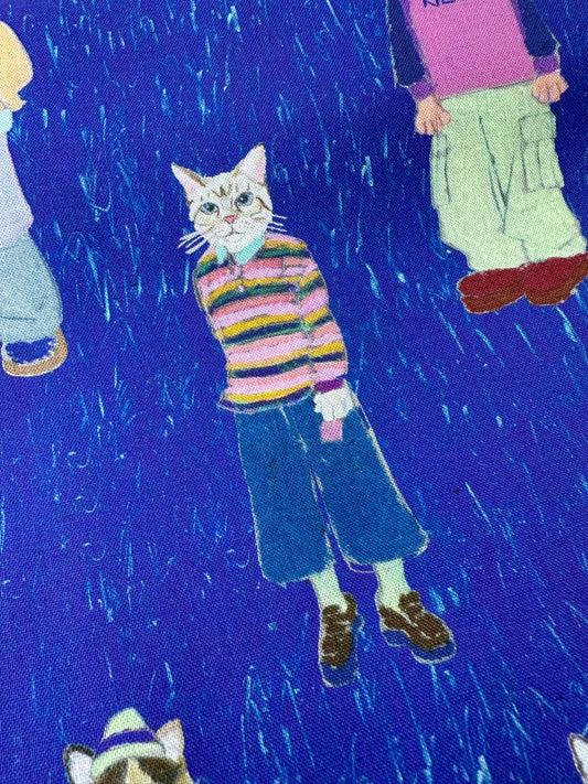 Japanese Cotton, Sheeting, Cats in Cargos – Violet