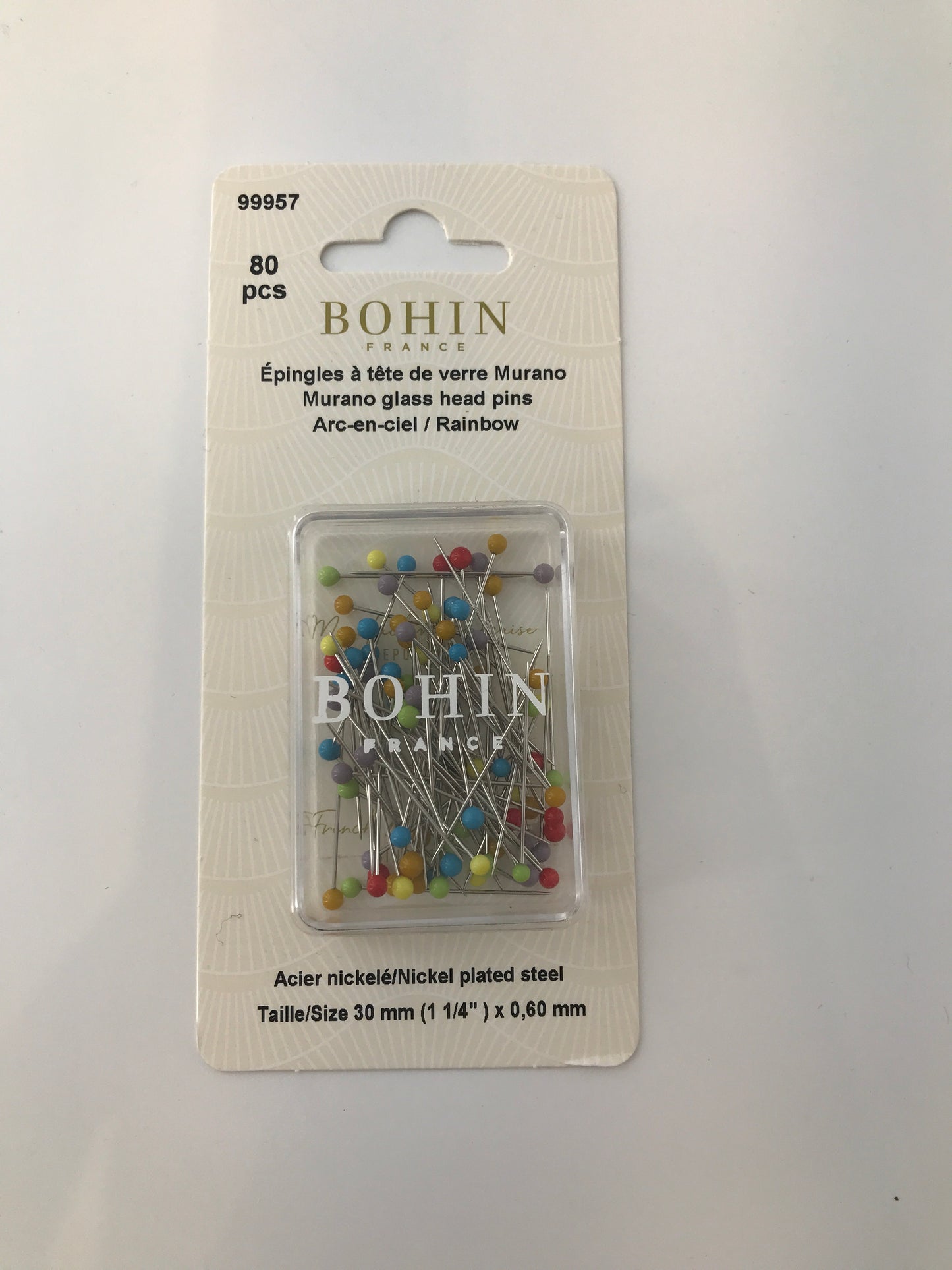 Pins, Bohin Glass Head, Size 20, 1 1/4"