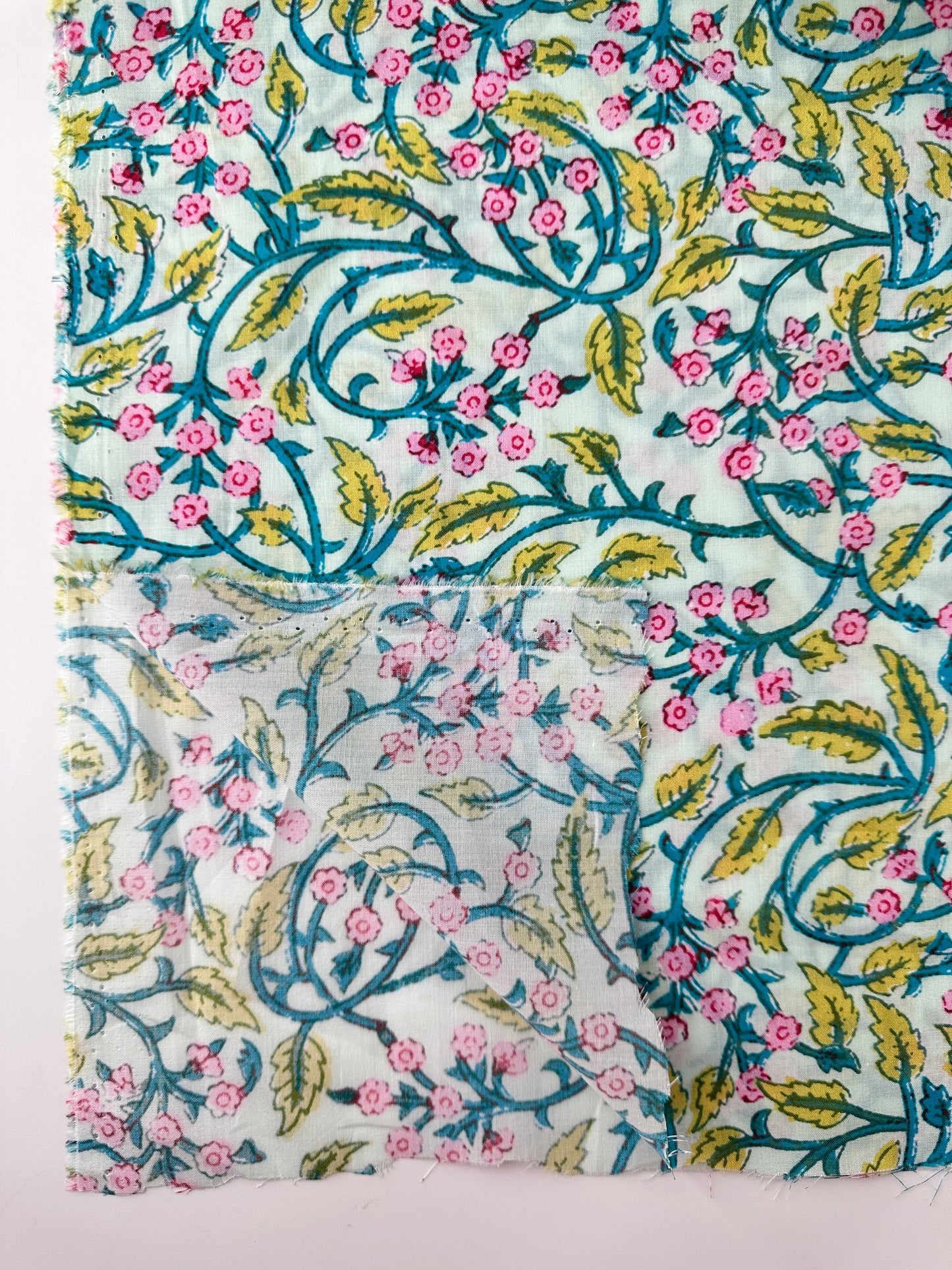 Italian Cotton Lawn, Floral Vines, Aqua Ground, 2 oz
