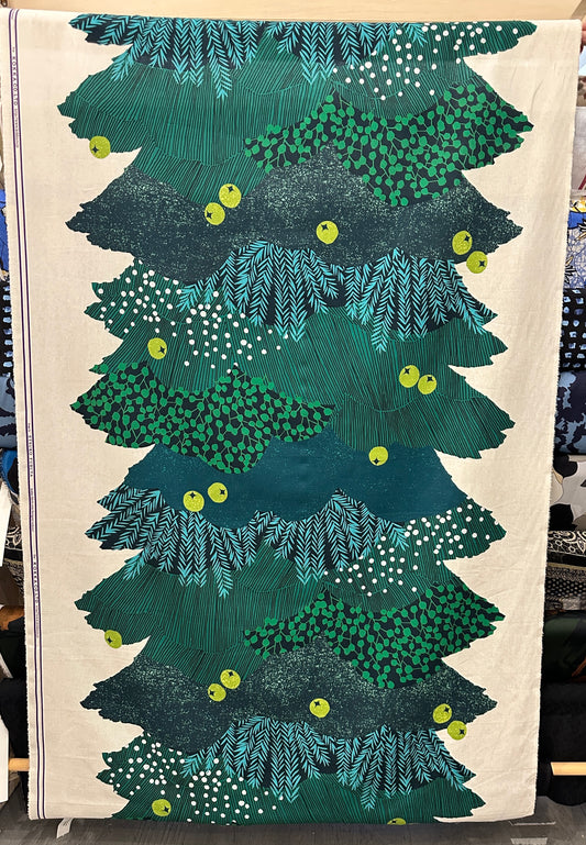 Japanese Cotton Linen Canvas Panel Print, Holiday Trees