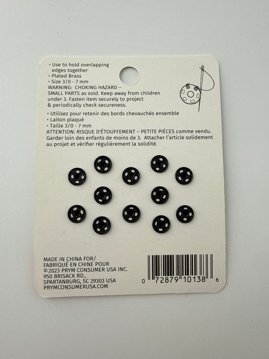 Dritz Sew-On Snaps, Black, 7 mm
