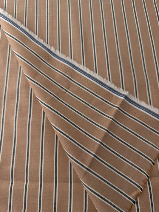 Cotton Shirting, Tan 3/4" Stripe